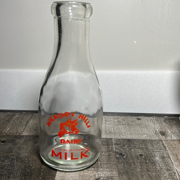 Hickory Hills Dairy Accents Vintage Glass Milk Bottle With Hickory